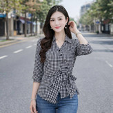 شومیز چهارخونه بغل گره ای وارداتی کد ۳۰۶۵