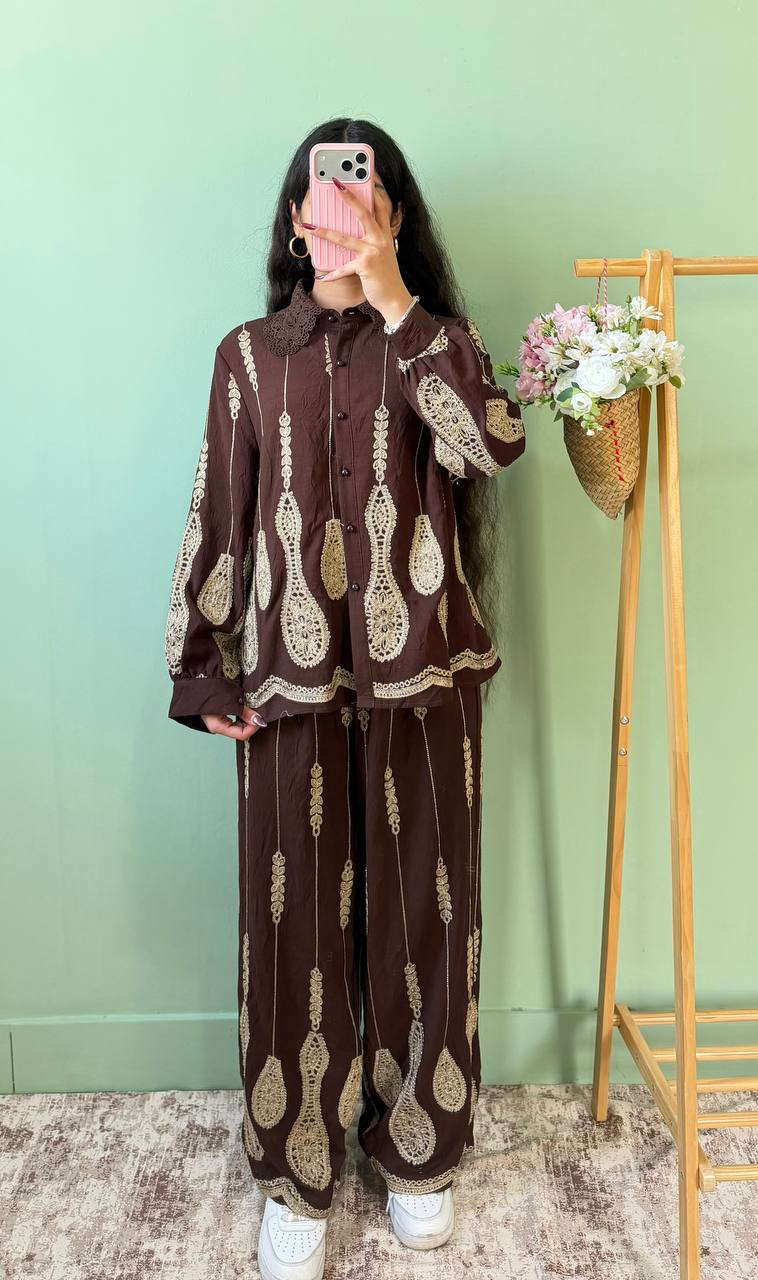 ست بلوز و شلوار گلدوزی وارداتی (سه رنگ) کد ۳۱۰۱