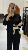 ست کراپ شومیز و شلوار وارداتی miumiu در سه رنگ