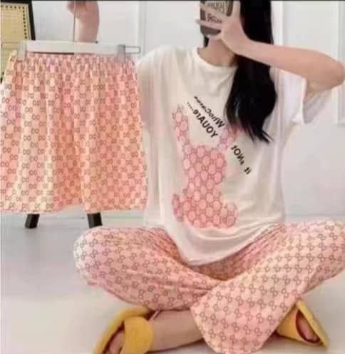 ست سه تیکه تیشرت شلوار و شورتک وارداتی زنانه و دخترانه