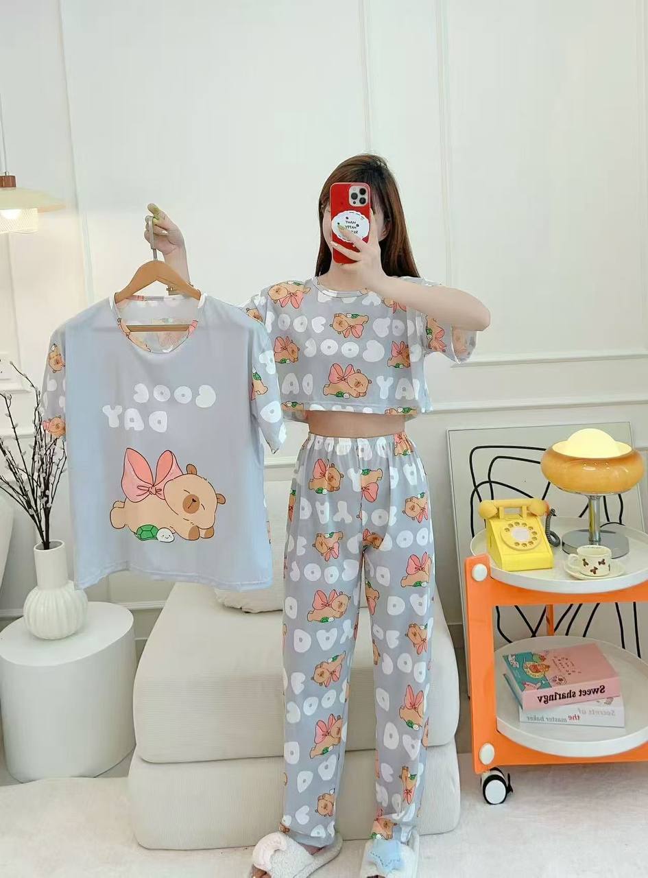 ست سه تیکه تیشرت شلوار و کراپ فانتزی وارداتی