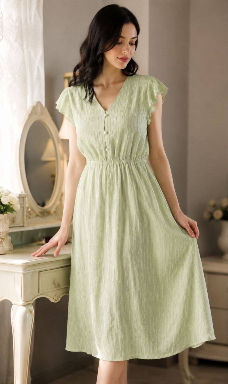 پیراهن لینن کمرکش زنانه وارداتی