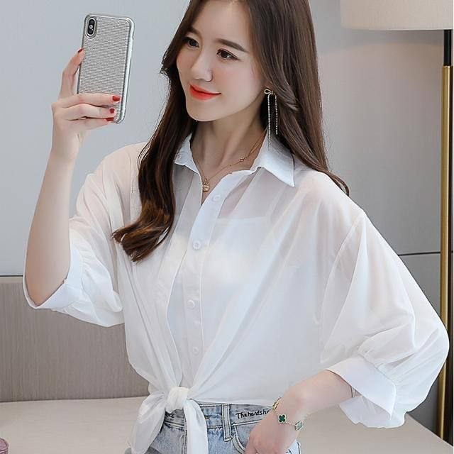 شومیز شیشه ای زنانه جلو گره ای وارداتی در چهار رنگ