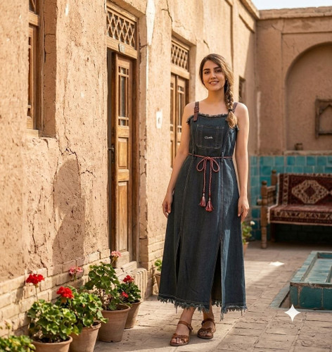 سارافون جین بلند زنانه | سارافون لی تابستانی شیک با طراحی خاص