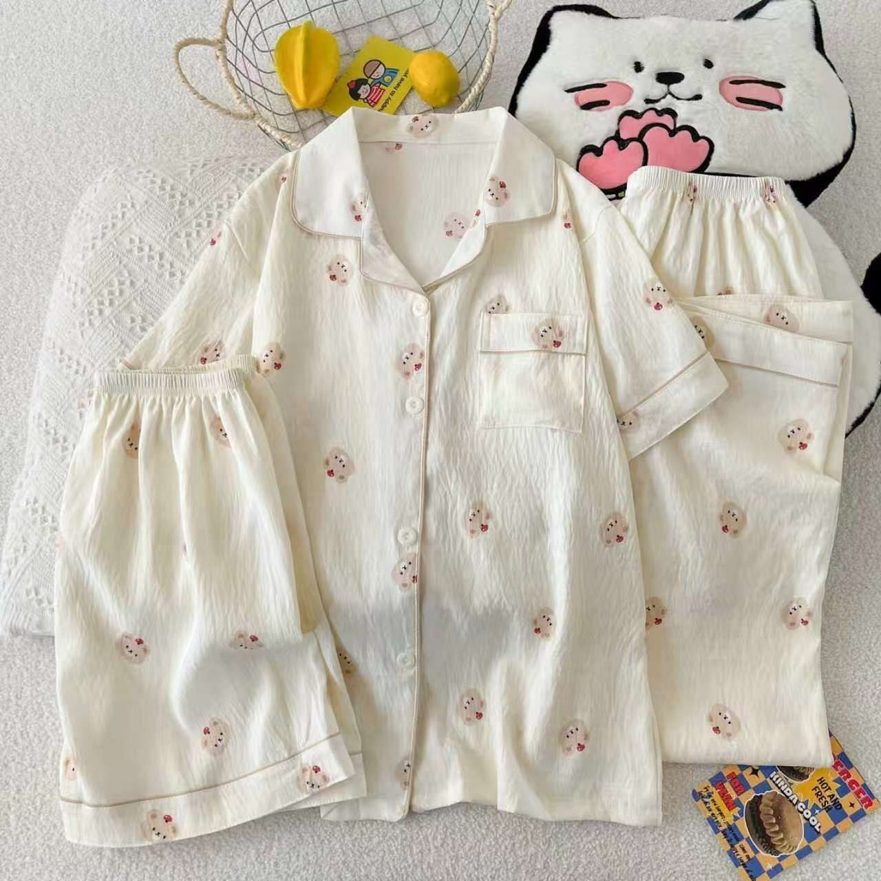 ست سه تیکه نخی زنانه و دخترانه وارداتی (بلوز+شلوار+شورتک)