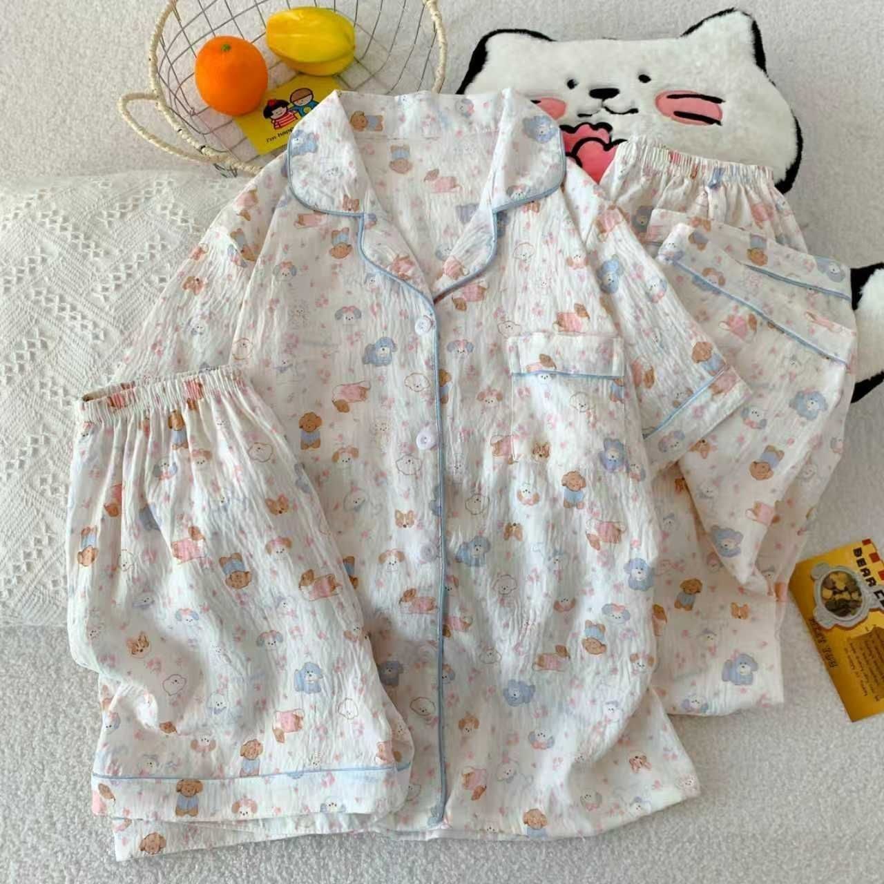 ست سه تیکه نخی زنانه و دخترانه وارداتی (بلوز+شلوار+شورتک)