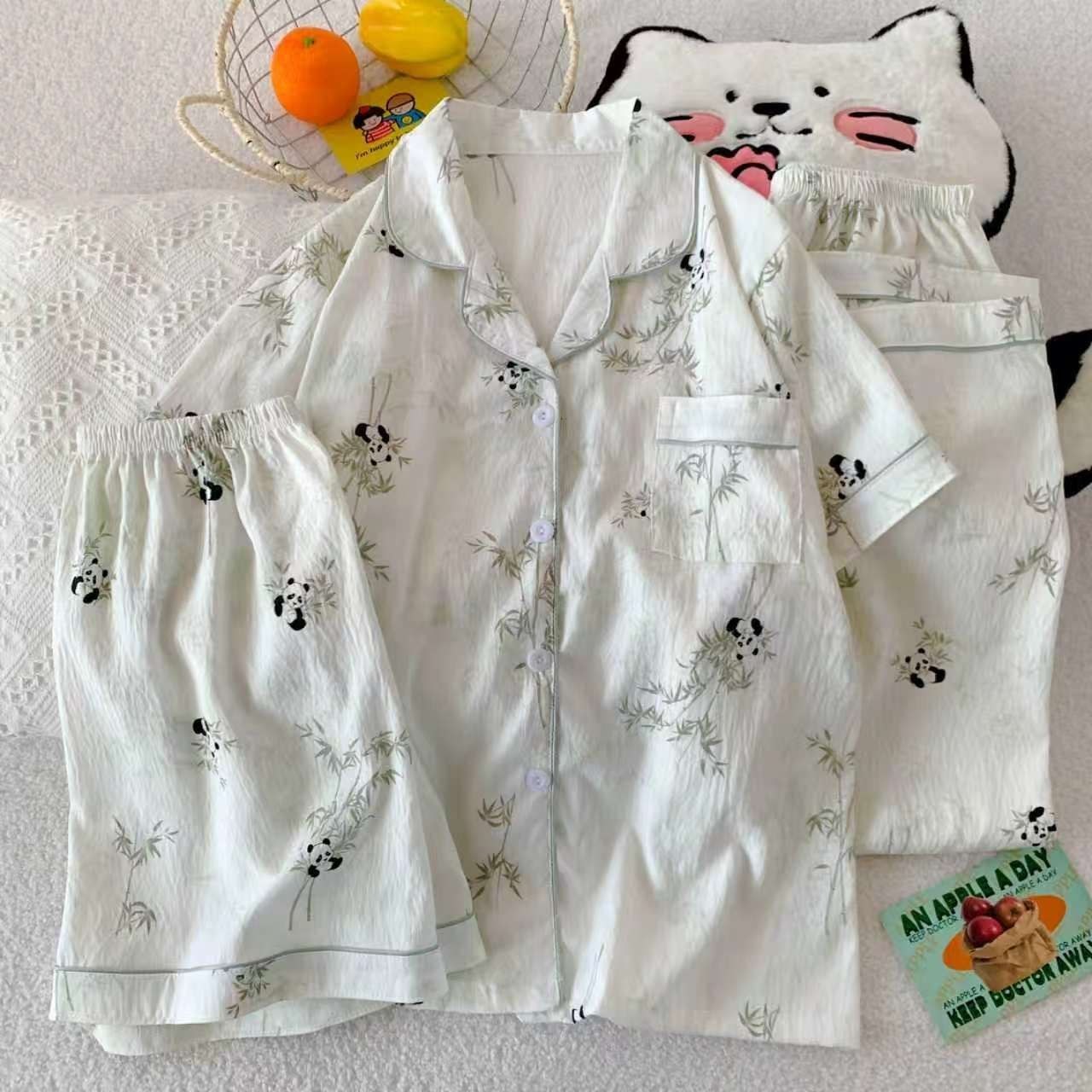 ست سه تیکه طرح پاندا زنانه و دخترانه وارداتی (بلوز+شلوار+شورتک)