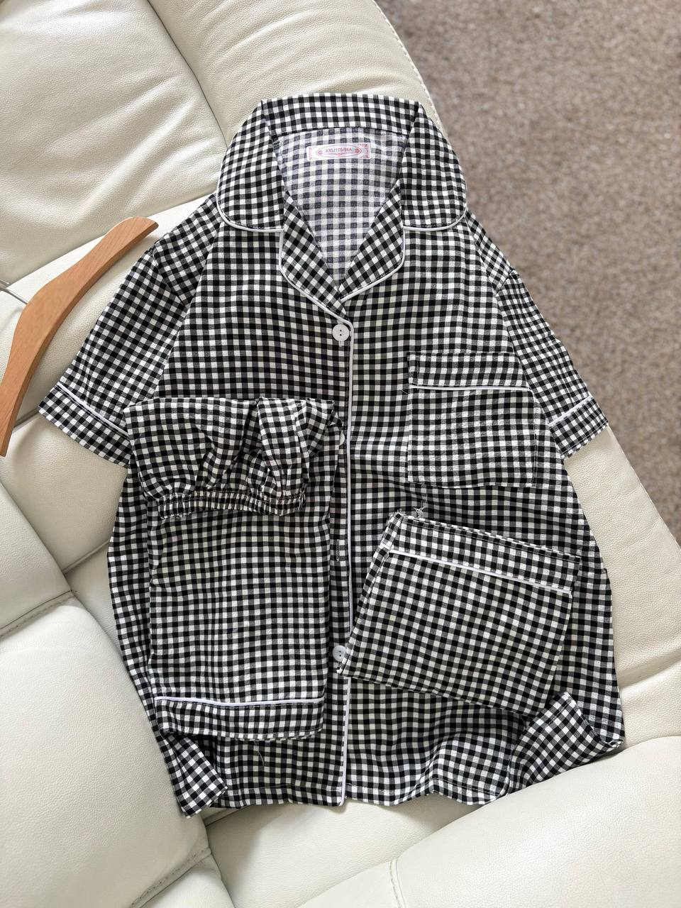 ست سه تیکه چهارخونه زنانه و دخترانه وارداتی (بلوز+شلوار+شورتک)