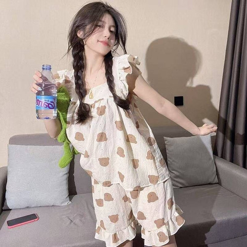 ست تاپ و شورتک زنانه نخی طرح خرس