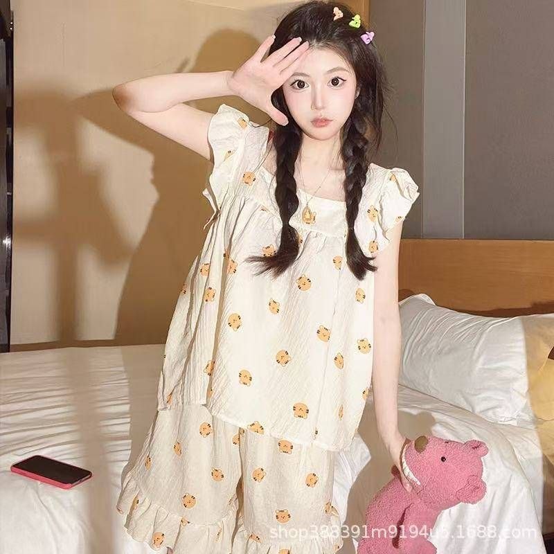 ست تاپ و شورتک نخی طرح گربه زنانه و دخترانه