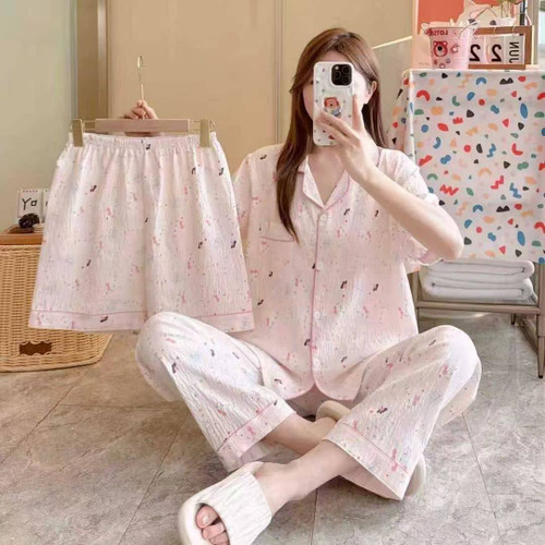 ست سه تیکه نخی زنانه و دخترانه وارداتی (بلوز+شلوار+شورتک)