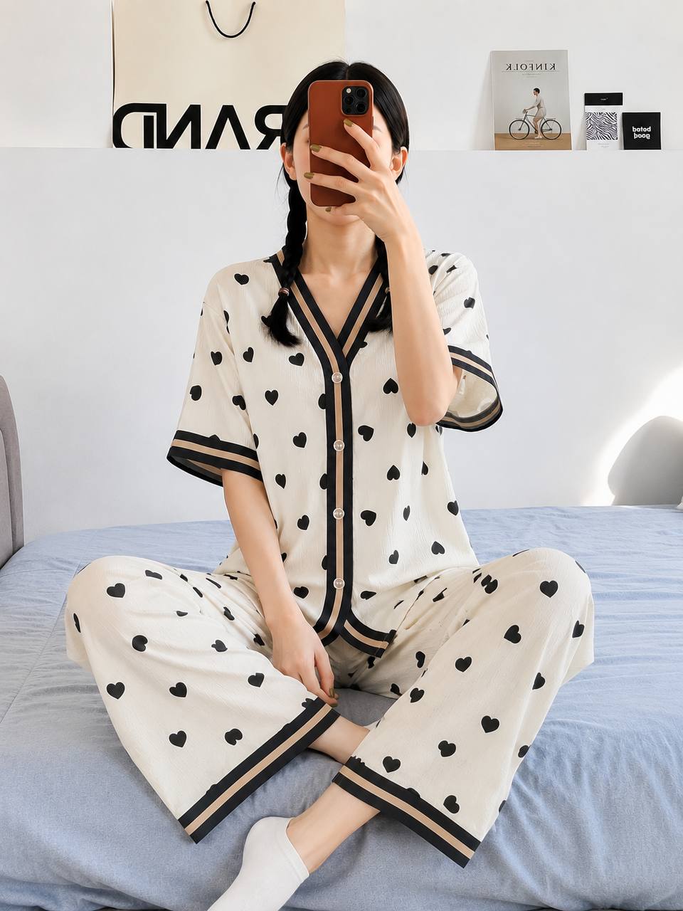ست بلوز و شلوار زنانه راحتی وارداتی با طرح قلب