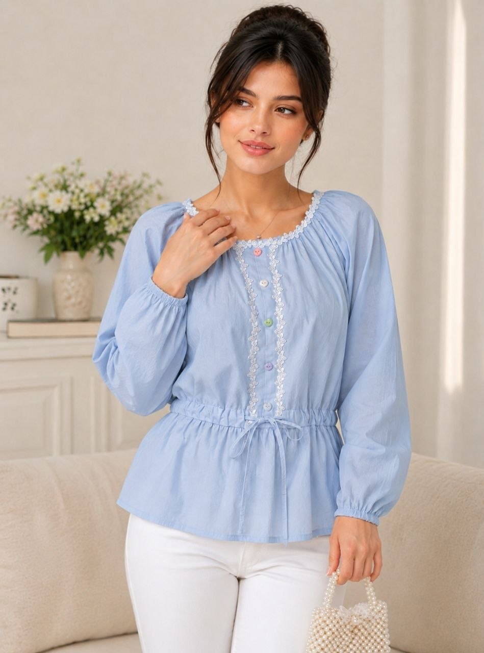 شومیز عروسکی دخترانه نخ کتان در سه رنگ