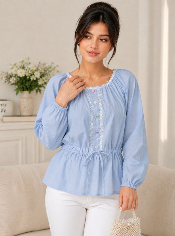 شومیز عروسکی دخترانه نخ کتان در سه رنگ