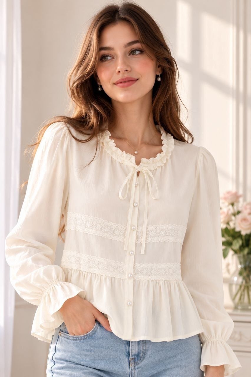 شومیز عروسکی دخترانه نخ کتان در سه رنگ