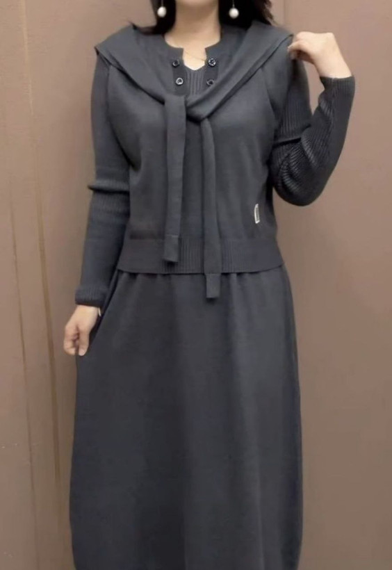 پیراهن بافت زنانه دو تیکه جلیقه دار