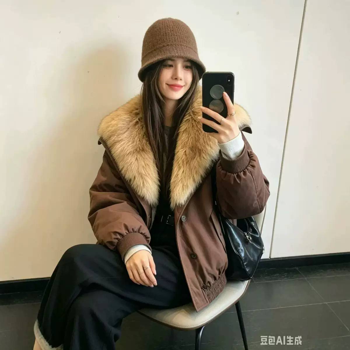 کاپشن خزدار زنانه زیبا ۱۱۸